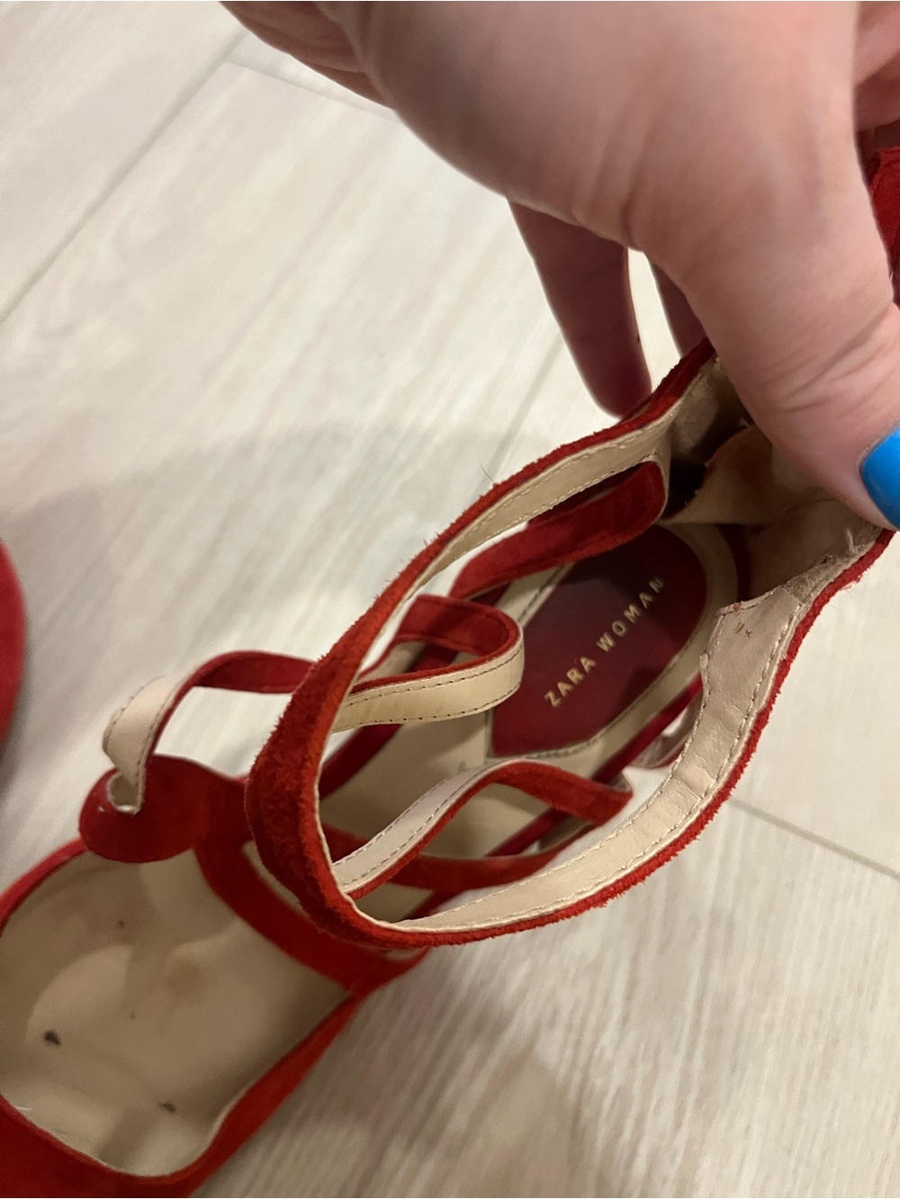 Zara Red Suede Strappy Pointed-Toe Women's Heels - Picture 2 of 6